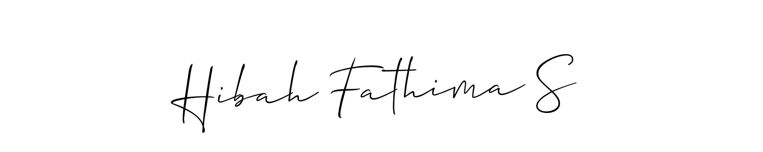 Also You can easily find your signature by using the search form. We will create Hibah Fathima S name handwritten signature images for you free of cost using Allison_Script sign style. Hibah Fathima S signature style 2 images and pictures png