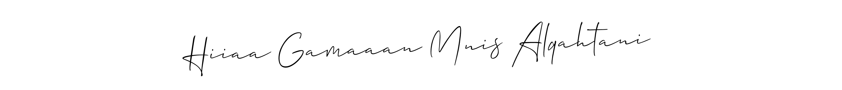 Make a beautiful signature design for name Hiiaa Gamaaan Mnis Alqahtani. With this signature (Allison_Script) style, you can create a handwritten signature for free. Hiiaa Gamaaan Mnis Alqahtani signature style 2 images and pictures png