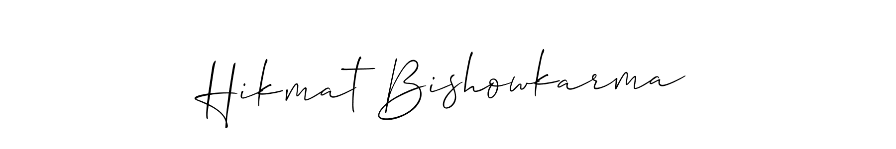 How to make Hikmat Bishowkarma name signature. Use Allison_Script style for creating short signs online. This is the latest handwritten sign. Hikmat Bishowkarma signature style 2 images and pictures png