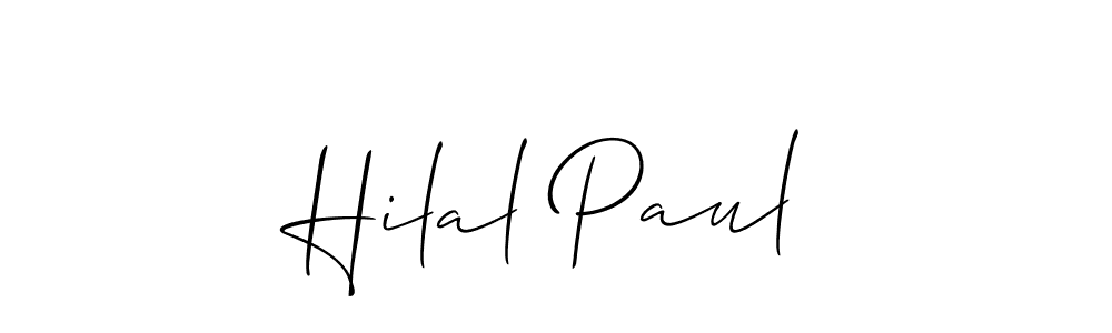 The best way (Allison_Script) to make a short signature is to pick only two or three words in your name. The name Hilal Paul include a total of six letters. For converting this name. Hilal Paul signature style 2 images and pictures png