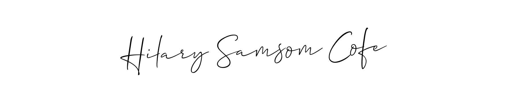 The best way (Allison_Script) to make a short signature is to pick only two or three words in your name. The name Hilary Samsom Cofe include a total of six letters. For converting this name. Hilary Samsom Cofe signature style 2 images and pictures png