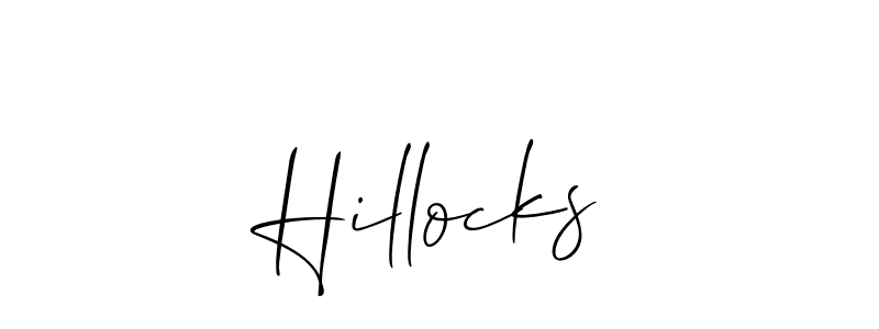 Similarly Allison_Script is the best handwritten signature design. Signature creator online .You can use it as an online autograph creator for name Hillocks. Hillocks signature style 2 images and pictures png