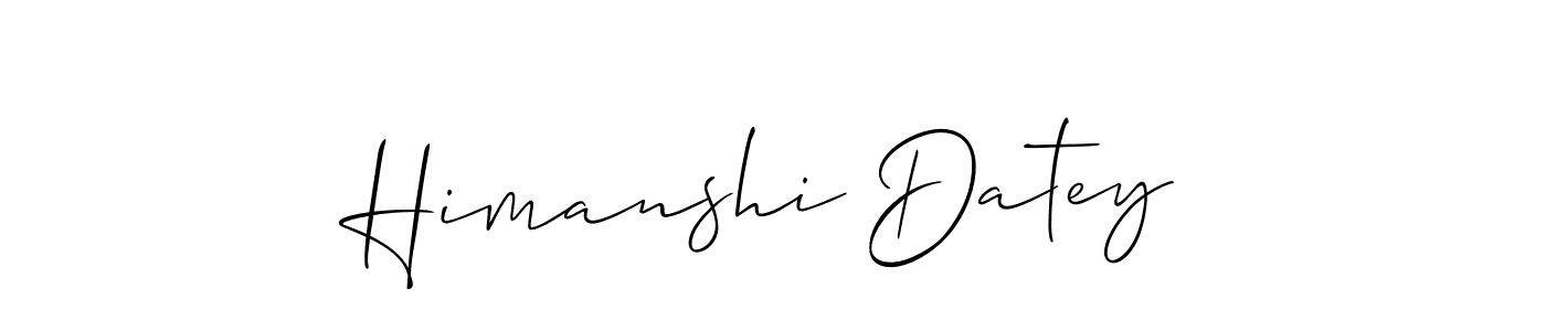 The best way (Allison_Script) to make a short signature is to pick only two or three words in your name. The name Himanshi Datey include a total of six letters. For converting this name. Himanshi Datey signature style 2 images and pictures png