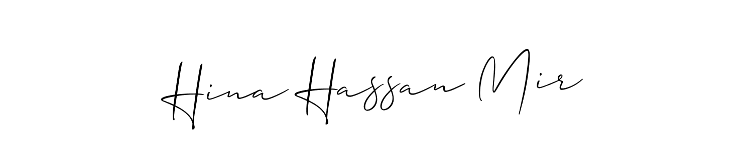 Make a short Hina Hassan Mir signature style. Manage your documents anywhere anytime using Allison_Script. Create and add eSignatures, submit forms, share and send files easily. Hina Hassan Mir signature style 2 images and pictures png
