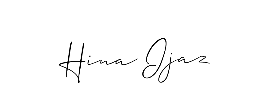 Allison_Script is a professional signature style that is perfect for those who want to add a touch of class to their signature. It is also a great choice for those who want to make their signature more unique. Get Hina Ijaz name to fancy signature for free. Hina Ijaz signature style 2 images and pictures png
