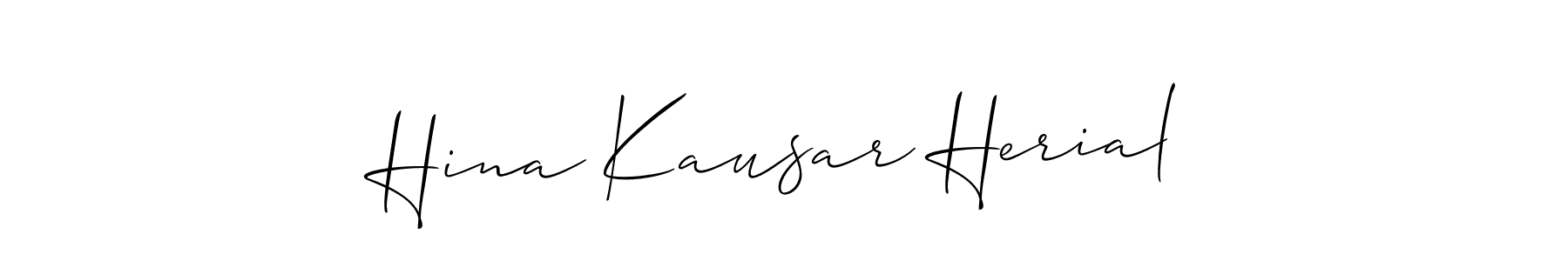 Create a beautiful signature design for name Hina Kausar Herial. With this signature (Allison_Script) fonts, you can make a handwritten signature for free. Hina Kausar Herial signature style 2 images and pictures png