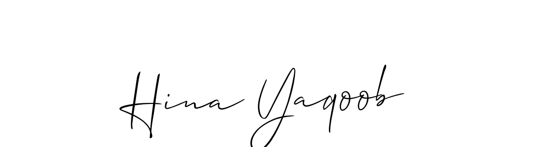 Allison_Script is a professional signature style that is perfect for those who want to add a touch of class to their signature. It is also a great choice for those who want to make their signature more unique. Get Hina Yaqoob name to fancy signature for free. Hina Yaqoob signature style 2 images and pictures png