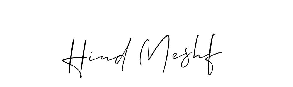 Use a signature maker to create a handwritten signature online. With this signature software, you can design (Allison_Script) your own signature for name Hind Meshf. Hind Meshf signature style 2 images and pictures png