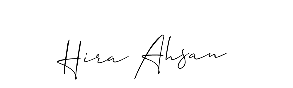 You should practise on your own different ways (Allison_Script) to write your name (Hira Ahsan) in signature. don't let someone else do it for you. Hira Ahsan signature style 2 images and pictures png