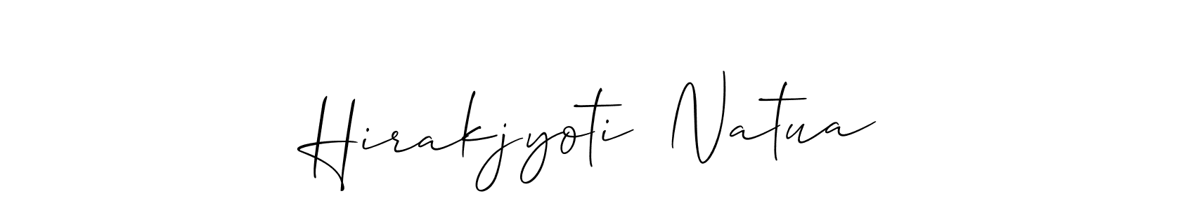 The best way (Allison_Script) to make a short signature is to pick only two or three words in your name. The name Hirakjyoti  Natua include a total of six letters. For converting this name. Hirakjyoti  Natua signature style 2 images and pictures png