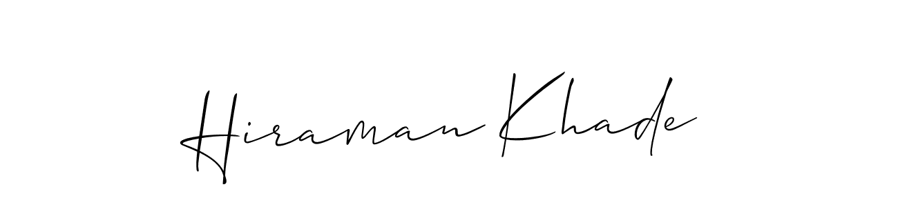 It looks lik you need a new signature style for name Hiraman Khade. Design unique handwritten (Allison_Script) signature with our free signature maker in just a few clicks. Hiraman Khade signature style 2 images and pictures png