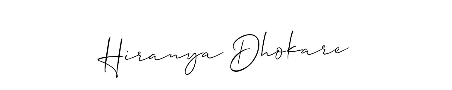 How to make Hiranya Dhokare name signature. Use Allison_Script style for creating short signs online. This is the latest handwritten sign. Hiranya Dhokare signature style 2 images and pictures png