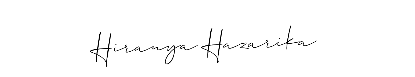 How to make Hiranya Hazarika name signature. Use Allison_Script style for creating short signs online. This is the latest handwritten sign. Hiranya Hazarika signature style 2 images and pictures png