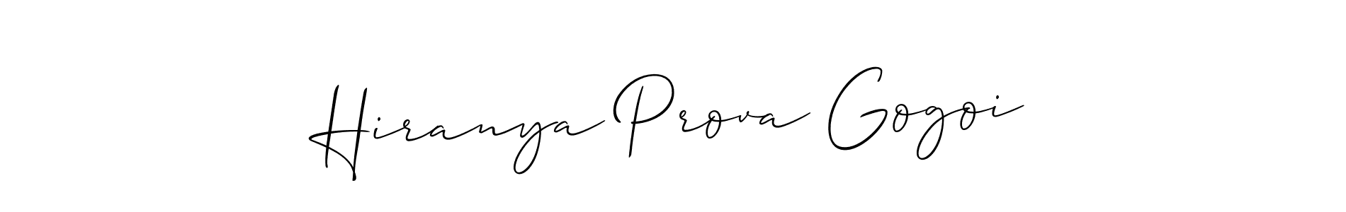 Use a signature maker to create a handwritten signature online. With this signature software, you can design (Allison_Script) your own signature for name Hiranya Prova Gogoi. Hiranya Prova Gogoi signature style 2 images and pictures png