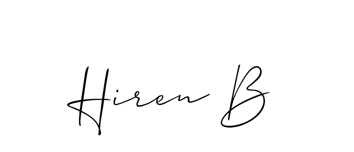 Use a signature maker to create a handwritten signature online. With this signature software, you can design (Allison_Script) your own signature for name Hiren B. Hiren B signature style 2 images and pictures png
