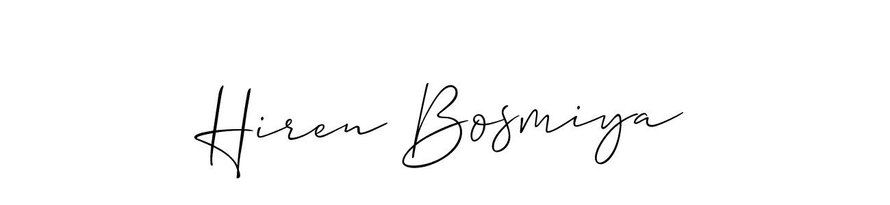 Create a beautiful signature design for name Hiren Bosmiya. With this signature (Allison_Script) fonts, you can make a handwritten signature for free. Hiren Bosmiya signature style 2 images and pictures png