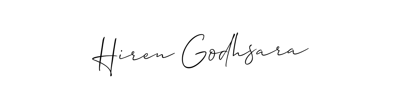 Create a beautiful signature design for name Hiren Godhsara. With this signature (Allison_Script) fonts, you can make a handwritten signature for free. Hiren Godhsara signature style 2 images and pictures png