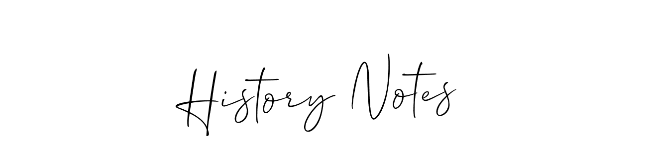 How to make History Notes name signature. Use Allison_Script style for creating short signs online. This is the latest handwritten sign. History Notes signature style 2 images and pictures png