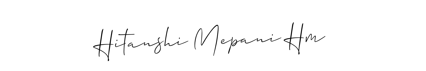 How to make Hitanshi Mepani Hm name signature. Use Allison_Script style for creating short signs online. This is the latest handwritten sign. Hitanshi Mepani Hm signature style 2 images and pictures png