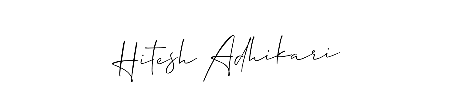 How to make Hitesh Adhikari name signature. Use Allison_Script style for creating short signs online. This is the latest handwritten sign. Hitesh Adhikari signature style 2 images and pictures png