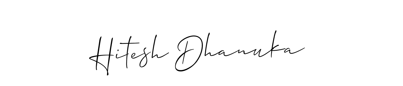 The best way (Allison_Script) to make a short signature is to pick only two or three words in your name. The name Hitesh Dhanuka include a total of six letters. For converting this name. Hitesh Dhanuka signature style 2 images and pictures png