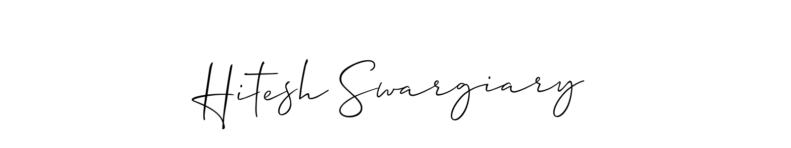 The best way (Allison_Script) to make a short signature is to pick only two or three words in your name. The name Hitesh Swargiary include a total of six letters. For converting this name. Hitesh Swargiary signature style 2 images and pictures png