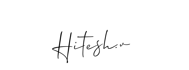 Also You can easily find your signature by using the search form. We will create Hitesh.v name handwritten signature images for you free of cost using Allison_Script sign style. Hitesh.v signature style 2 images and pictures png
