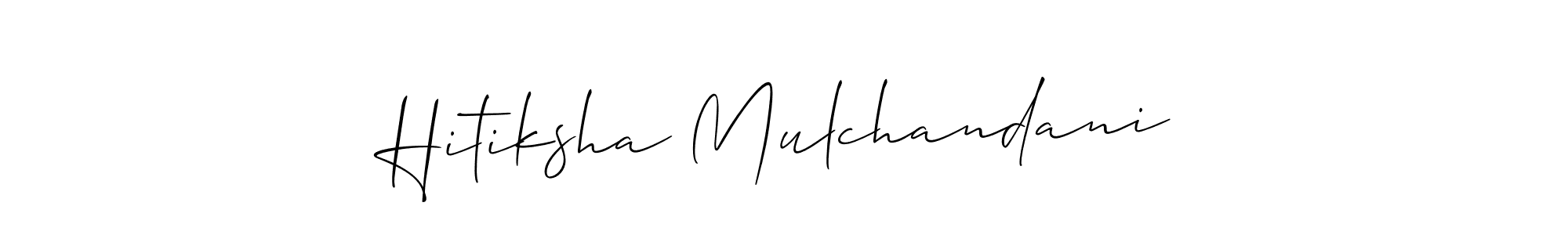 This is the best signature style for the Hitiksha Mulchandani name. Also you like these signature font (Allison_Script). Mix name signature. Hitiksha Mulchandani signature style 2 images and pictures png
