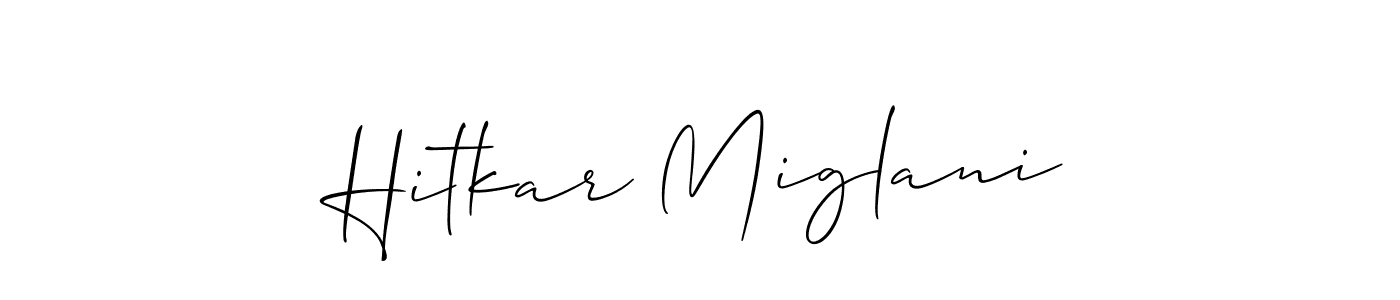 Allison_Script is a professional signature style that is perfect for those who want to add a touch of class to their signature. It is also a great choice for those who want to make their signature more unique. Get Hitkar Miglani name to fancy signature for free. Hitkar Miglani signature style 2 images and pictures png