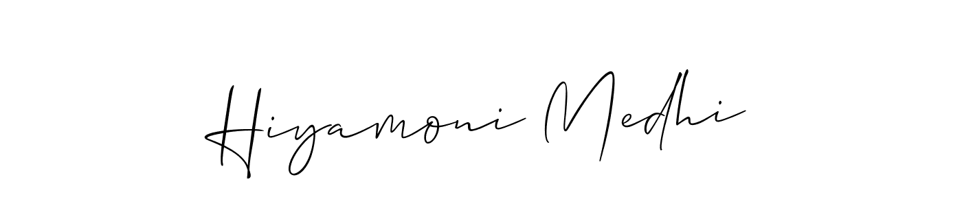 This is the best signature style for the Hiyamoni Medhi name. Also you like these signature font (Allison_Script). Mix name signature. Hiyamoni Medhi signature style 2 images and pictures png