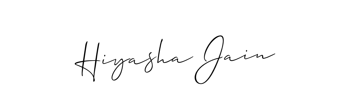 The best way (Allison_Script) to make a short signature is to pick only two or three words in your name. The name Hiyasha Jain include a total of six letters. For converting this name. Hiyasha Jain signature style 2 images and pictures png