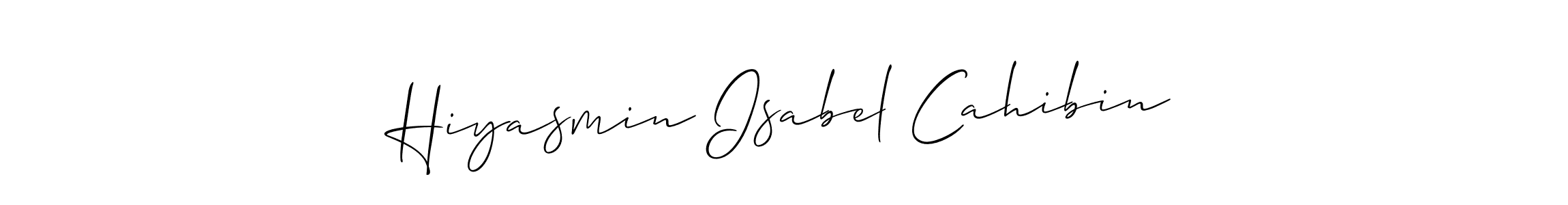 This is the best signature style for the Hiyasmin Isabel Cahibin name. Also you like these signature font (Allison_Script). Mix name signature. Hiyasmin Isabel Cahibin signature style 2 images and pictures png