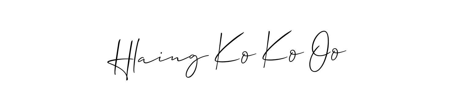 The best way (Allison_Script) to make a short signature is to pick only two or three words in your name. The name Hlaing Ko Ko Oo include a total of six letters. For converting this name. Hlaing Ko Ko Oo signature style 2 images and pictures png