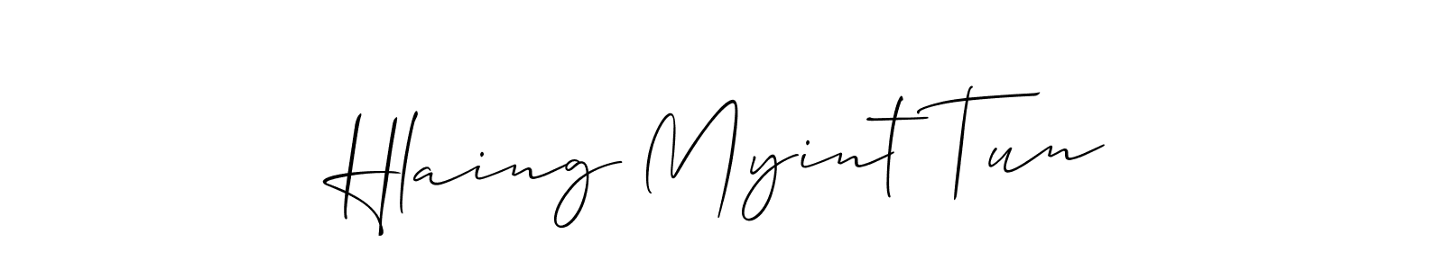Also You can easily find your signature by using the search form. We will create Hlaing Myint Tun name handwritten signature images for you free of cost using Allison_Script sign style. Hlaing Myint Tun signature style 2 images and pictures png
