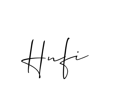 Use a signature maker to create a handwritten signature online. With this signature software, you can design (Allison_Script) your own signature for name Hnfi. Hnfi signature style 2 images and pictures png