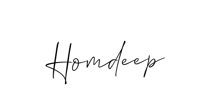 Also we have Homdeep name is the best signature style. Create professional handwritten signature collection using Allison_Script autograph style. Homdeep signature style 2 images and pictures png