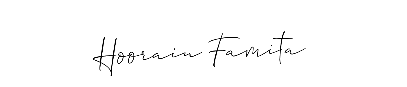 Allison_Script is a professional signature style that is perfect for those who want to add a touch of class to their signature. It is also a great choice for those who want to make their signature more unique. Get Hoorain Famita name to fancy signature for free. Hoorain Famita signature style 2 images and pictures png