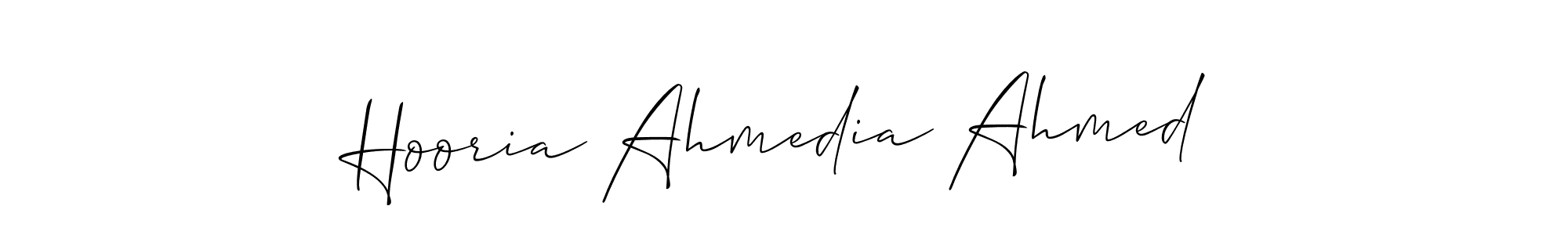 Make a beautiful signature design for name Hooria Ahmedia Ahmed. With this signature (Allison_Script) style, you can create a handwritten signature for free. Hooria Ahmedia Ahmed signature style 2 images and pictures png