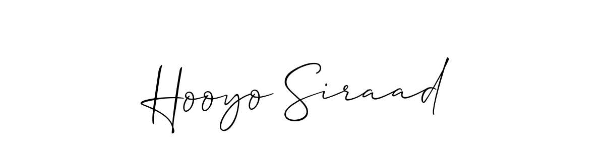 The best way (Allison_Script) to make a short signature is to pick only two or three words in your name. The name Hooyo Siraad include a total of six letters. For converting this name. Hooyo Siraad signature style 2 images and pictures png