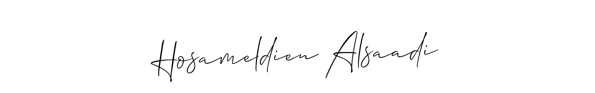 You should practise on your own different ways (Allison_Script) to write your name (Hosameldien Alsaadi) in signature. don't let someone else do it for you. Hosameldien Alsaadi signature style 2 images and pictures png
