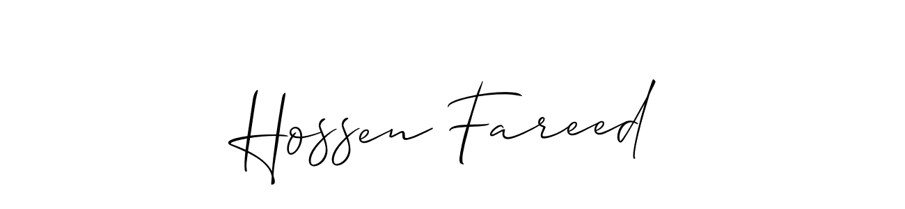 Create a beautiful signature design for name Hossen Fareed. With this signature (Allison_Script) fonts, you can make a handwritten signature for free. Hossen Fareed signature style 2 images and pictures png
