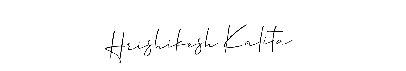 The best way (Allison_Script) to make a short signature is to pick only two or three words in your name. The name Hrishikesh Kalita include a total of six letters. For converting this name. Hrishikesh Kalita signature style 2 images and pictures png
