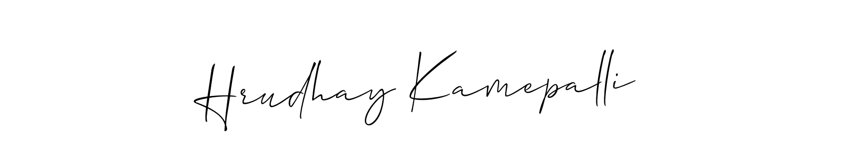 Make a beautiful signature design for name Hrudhay Kamepalli. With this signature (Allison_Script) style, you can create a handwritten signature for free. Hrudhay Kamepalli signature style 2 images and pictures png