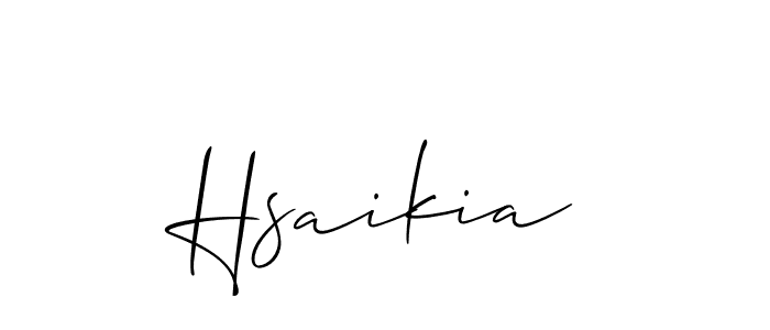 Use a signature maker to create a handwritten signature online. With this signature software, you can design (Allison_Script) your own signature for name Hsaikia. Hsaikia signature style 2 images and pictures png