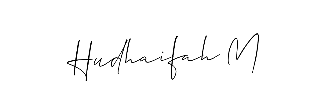 Allison_Script is a professional signature style that is perfect for those who want to add a touch of class to their signature. It is also a great choice for those who want to make their signature more unique. Get Hudhaifah M name to fancy signature for free. Hudhaifah M signature style 2 images and pictures png