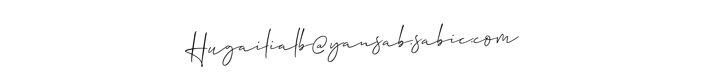 Also You can easily find your signature by using the search form. We will create Hugailialb@yansab.sabic.com name handwritten signature images for you free of cost using Allison_Script sign style. Hugailialb@yansab.sabic.com signature style 2 images and pictures png