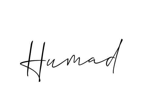 Design your own signature with our free online signature maker. With this signature software, you can create a handwritten (Allison_Script) signature for name Humad. Humad signature style 2 images and pictures png