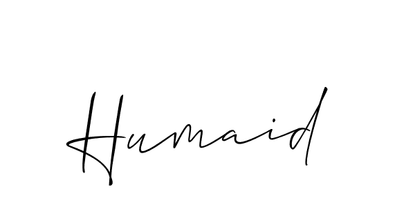 Use a signature maker to create a handwritten signature online. With this signature software, you can design (Allison_Script) your own signature for name Humaid. Humaid signature style 2 images and pictures png