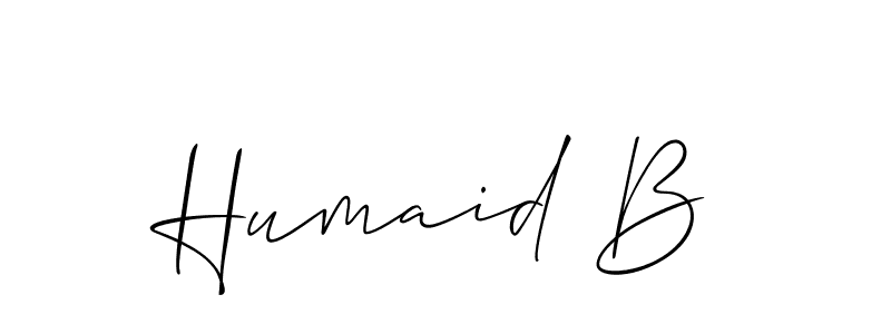Also You can easily find your signature by using the search form. We will create Humaid B name handwritten signature images for you free of cost using Allison_Script sign style. Humaid B signature style 2 images and pictures png