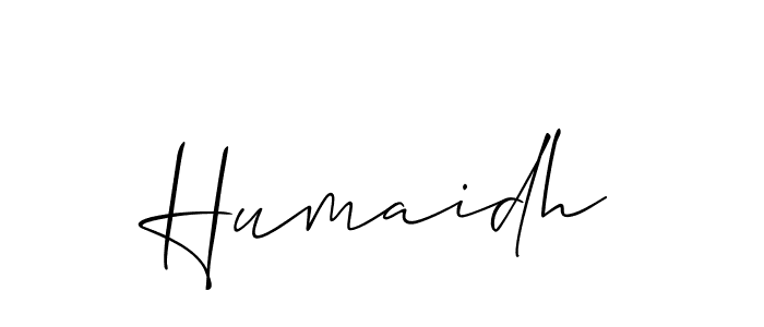 The best way (Allison_Script) to make a short signature is to pick only two or three words in your name. The name Humaidh include a total of six letters. For converting this name. Humaidh signature style 2 images and pictures png